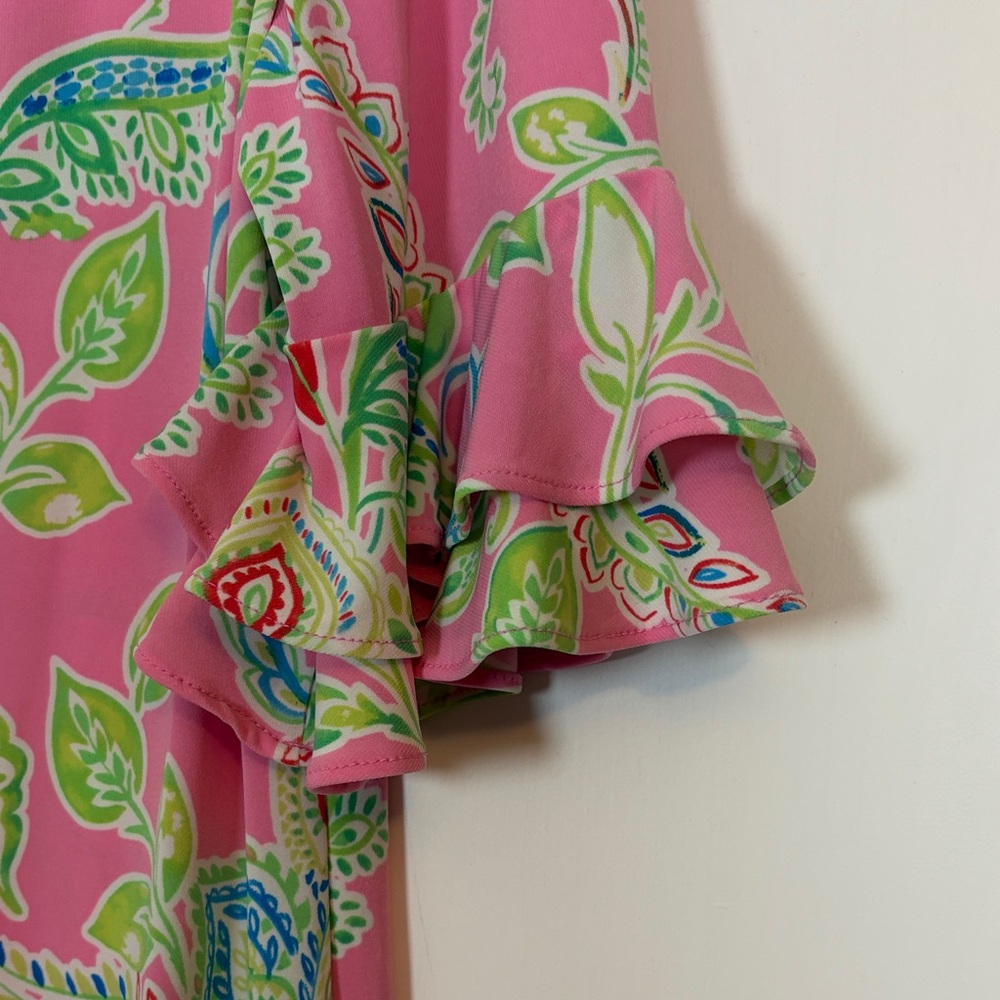 NWT Floral Sheath Dress w/Ruffle sleeves Lg - Picture 4 of 6
